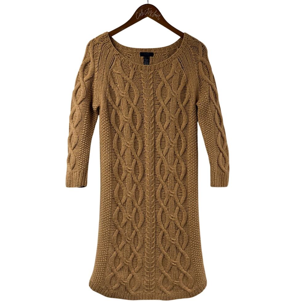 J Crew Collection Cable Knit Sweater Dress Long Sleeve Tan